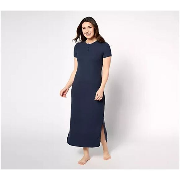 Barefoot Dreams Collection Ultra Soft Rib Henley Dress Indigo Tall 1X A635728 - Picture 1 of 1